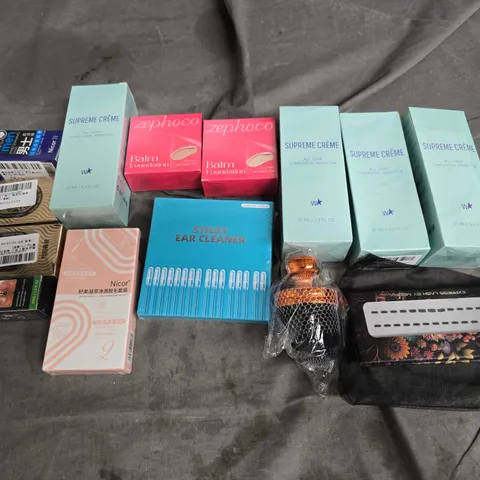 APPROXIMATELY 10 ASSORTED HEALTH & BEAUTY PRODUCTS TO INCLUDE FOUNDATION, SUPREME CREME, AND STICKY EAR CLEANERS ETC.
