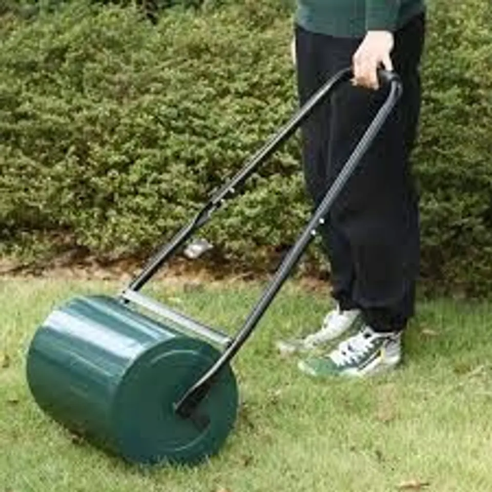 BOXED OUTSUNNY 30 L HEAVY DUTY WATER OR SAND FILLED F30CM GARDEN STEEL LAWN ROLLER DRUM - DARK GREEN