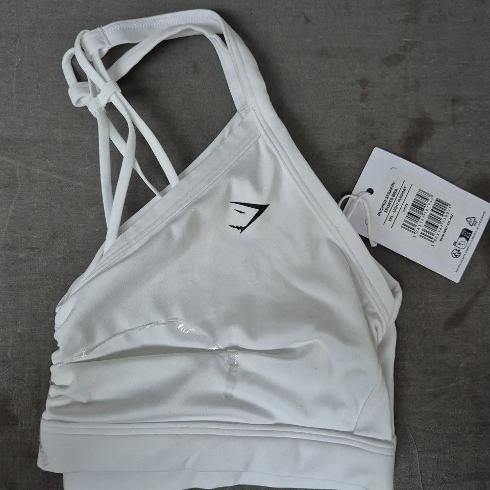 GYM SHARK RUCHED SPORTS BRA IN WHITE SIZE XXL