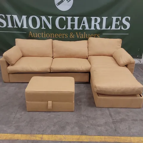 QUALITY DESIGNER ASHWELL CORNER CHAISE STORAGE SOFA BED WITH STORAGE OTTOMAN/FOOTSTOOL - MARIGOLD FABRIC