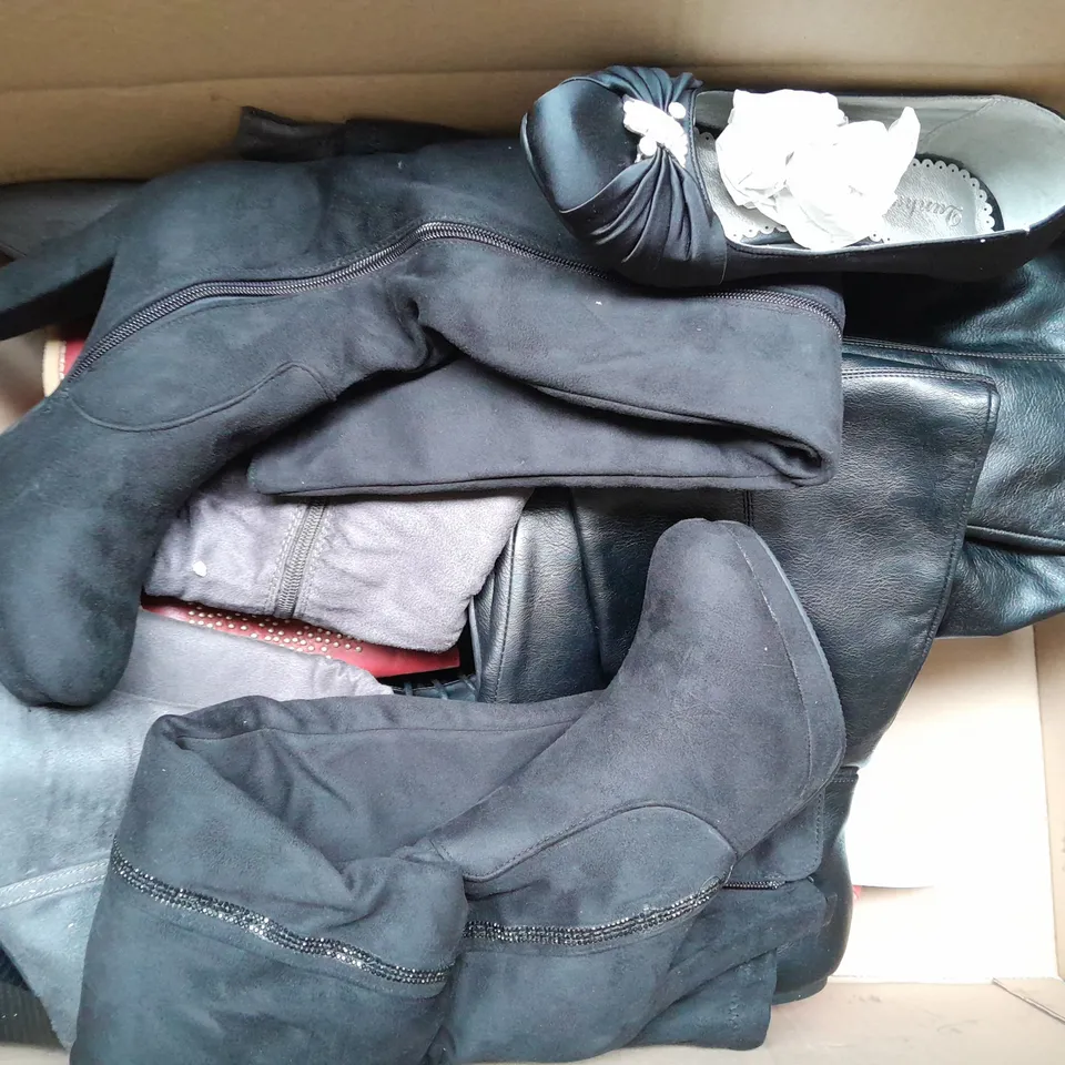 BOX OF APPROXIMATELY 10 ASSORTED PAIRS OF SHOES IN VARIOUS SIZES, COLOURS AND STYLES