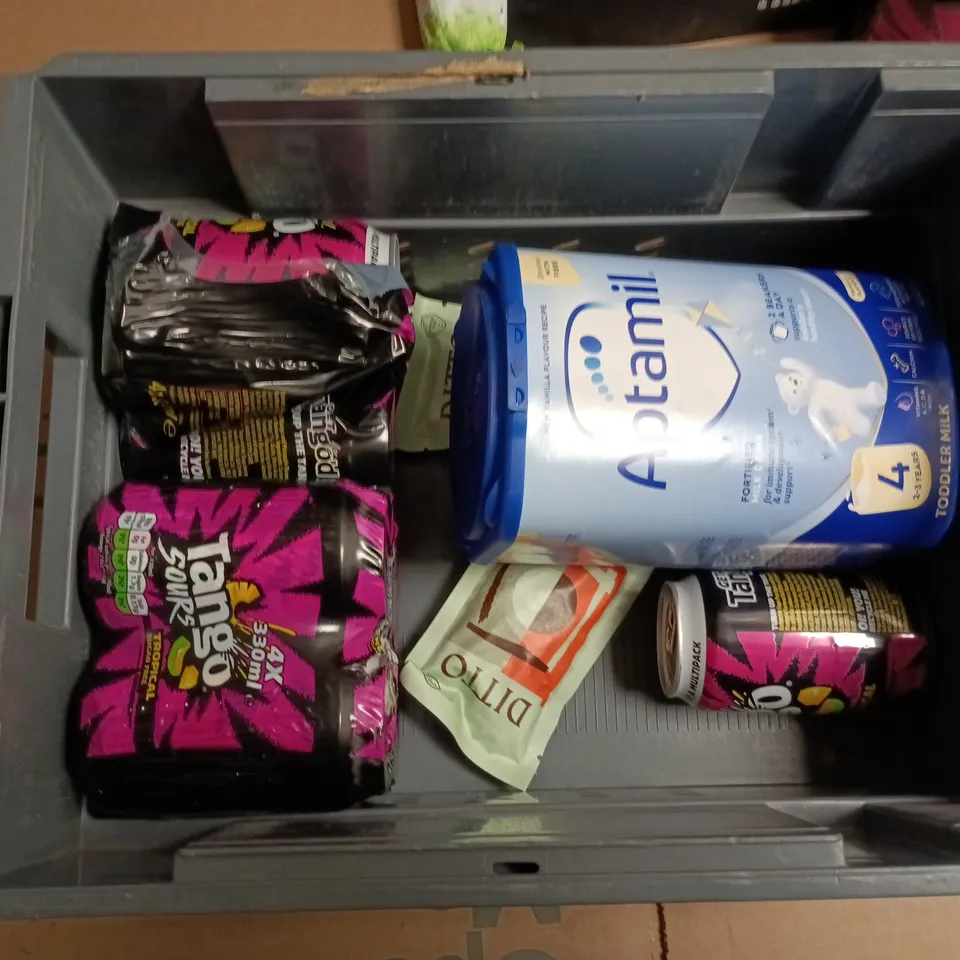 APPROXIMATELY 12 ASSORTED FOOD AND DRINKS ITEMS TO INCLUDE - TANGO SOURS TROPICAL 330ML CANS, PATHFINDER WHOLEBEAN COFFEE, PRALINE MARZIPAN EGG ETC 