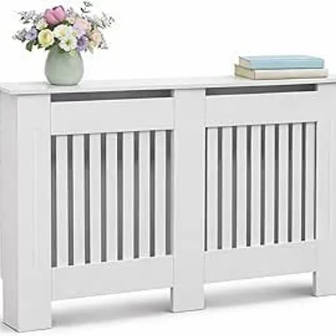 BOXED 4741 LARGE WHITE WOODEN SLATTED GRILL RADIATOR COVER MDF CABINET