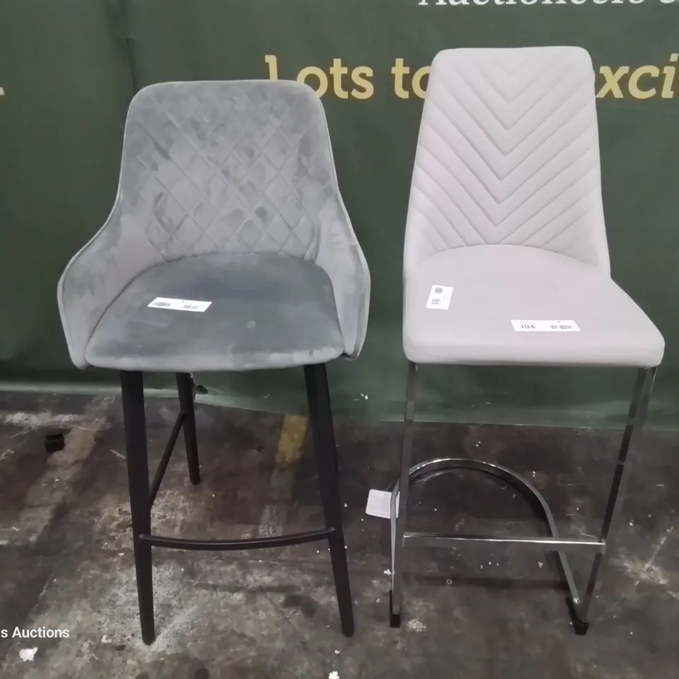 TWO DESIGNER UPHOLSTERED BAR STOOLS