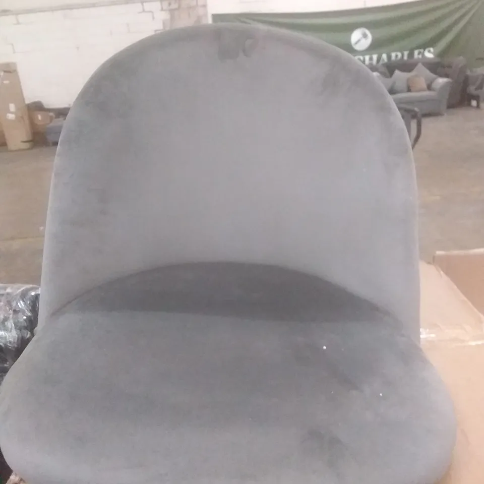 BOXED PAIR OF GREY VELVET DINJNG CHAIRS