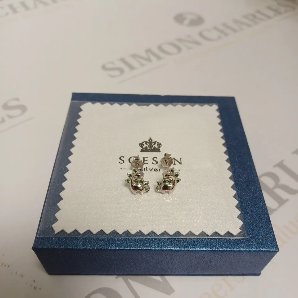BOXED SOESON SILVER DINOSAUR STUD EARRINGS 
