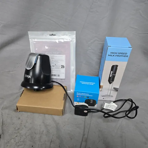 APPROXIMATELY 10 ASSORTED HOUSEHOLD ITEMS TO INCLUDE HIGH SPEED MILK FROTHER, NINJA VEGE CHOPPER TOP, SPHYGMOMANOMETER, ETC