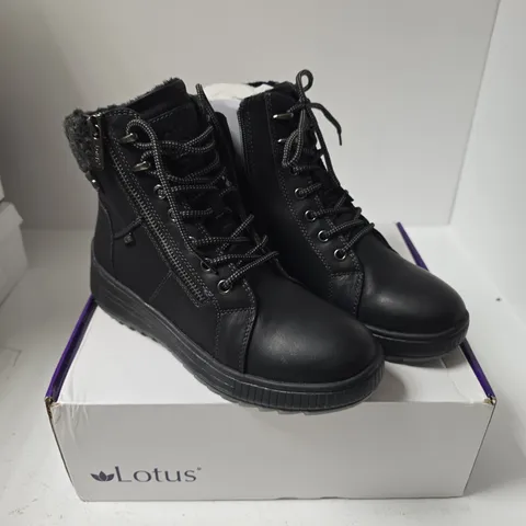 LOTUS BLACK LEATHER-LOOK LACE-UP ANKLE BOOTS β UK 6