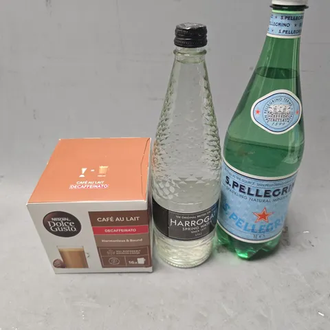 APPROXIMATELY 6 ASSORTED DRINKS ITEMS TO INCLUDE - HARROGATE SPRING WATER , S.PELLEGRINO , NESCAFE DOLCE GUSTO CAFΓ AU LAIT