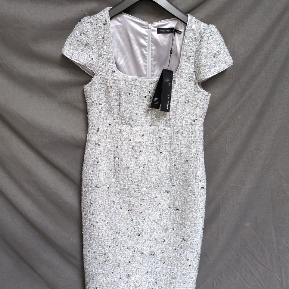 MINT VELVET MY LIMITED SILVER BOUCLE MIDI DRESS - UK 12