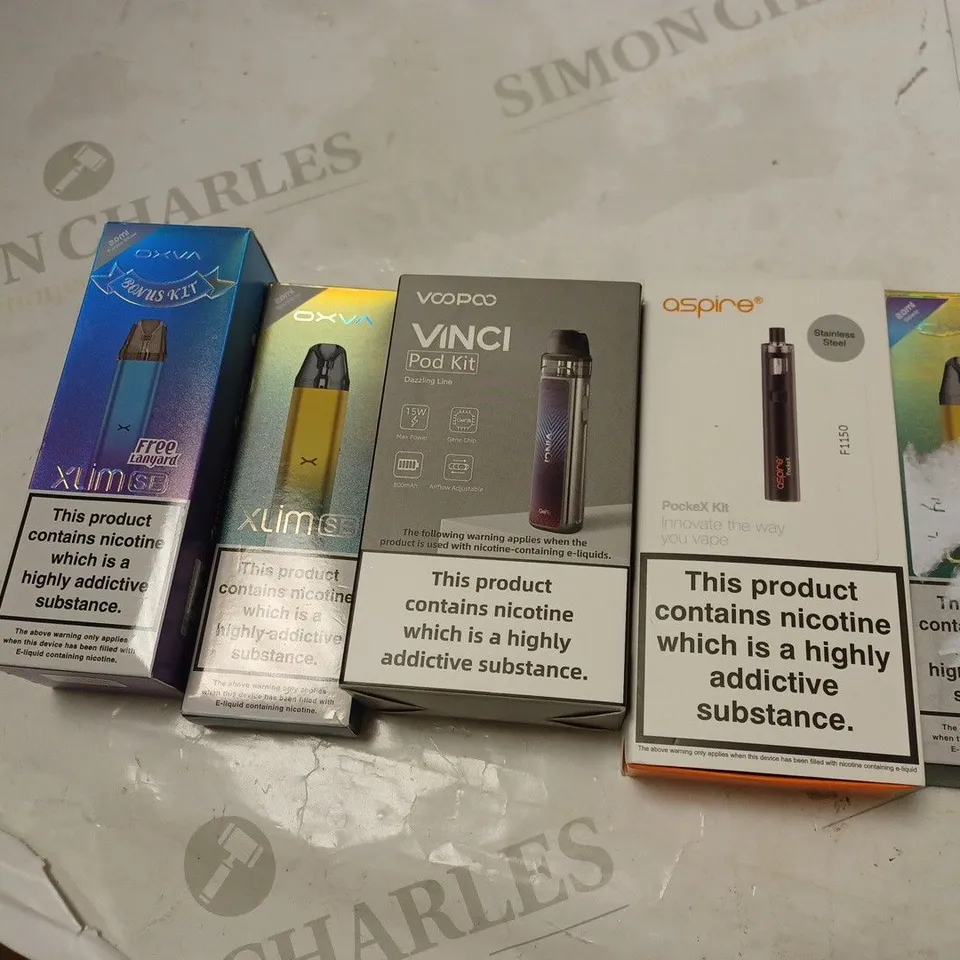 LOT OF FIVE TO INCLUDE ASPIRE POCKEX KIT , VOOPOO VINCI POD KIT , ETC