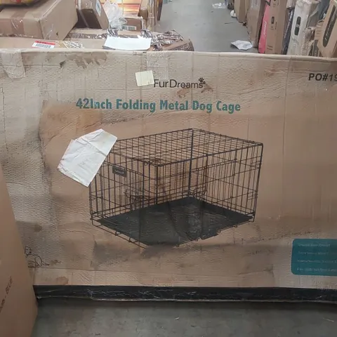 BOXED 42 INCH FOLDING METAL DOG CAGE