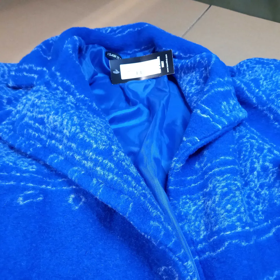 ISAWITFIRT BLUE PAISLEY OVERSIZED BOXY WOOL COAT - SIZE 8 