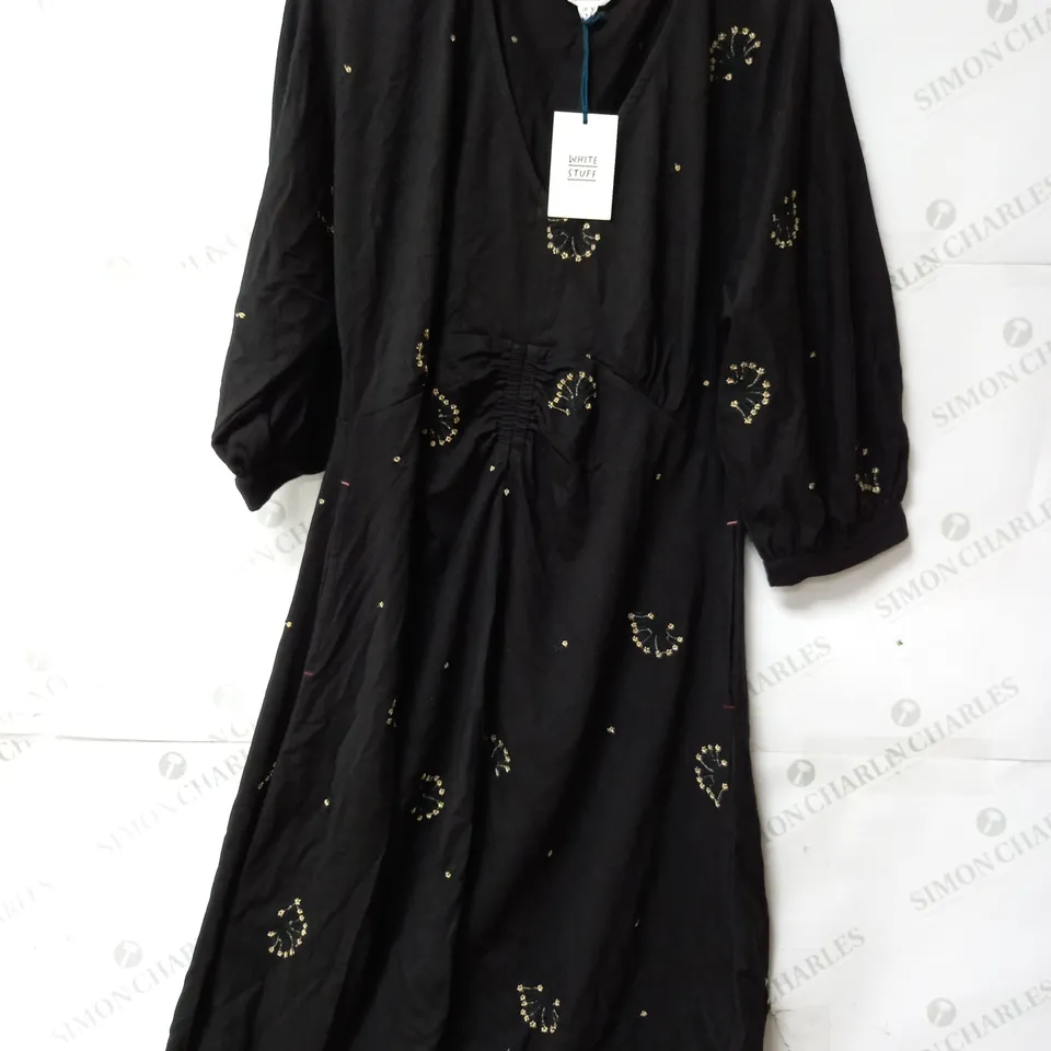 WHITE STUFF MEGAN EMBROIDERED JERSEY DRESS BLACK MULTI SIZE 16