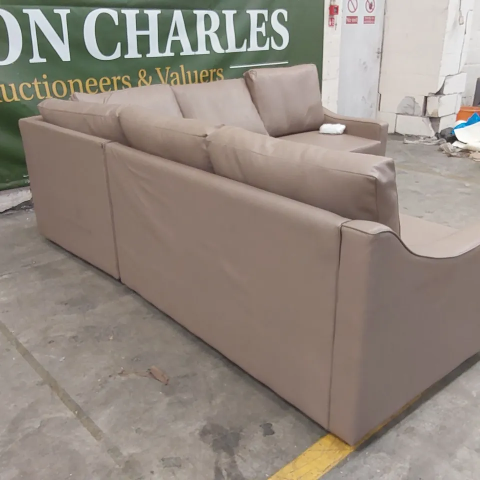 QUALITY DESIGNER FAUX LEATHER CORNER SOFA BED - TAUPE