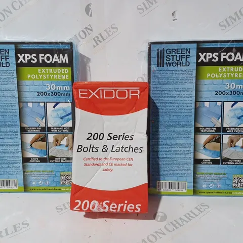 BOX OF APPROXIMATELY 10 ASSORTED HOUSEHOLD ITEMS TO INCLUDE XPS FOAM EXTRUDED POLYSTYRENE, CLIPBOARDS IN BLACK, ETC