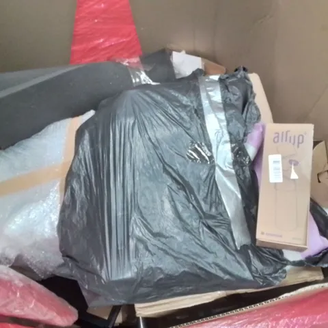 PALLET CONTAINING VARIOUS ASSORTED BOXED HOUSEHOLD ITEMS TO INCLUDE:  AIR BEDS, STORAGE BOXES, AIR UP BOTTLE ETC.