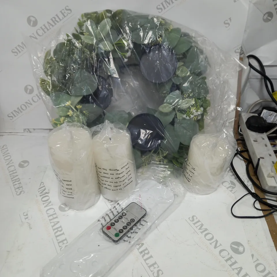 3 FLAMELESS CANDLE WREATH