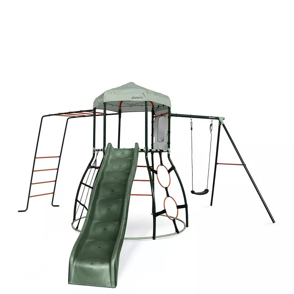 BOXED PLUM METAL CLIMBING DOME WITH SLIDE, MONKEY BARS & SWING ARM (4 PIECES) RRP £399.99