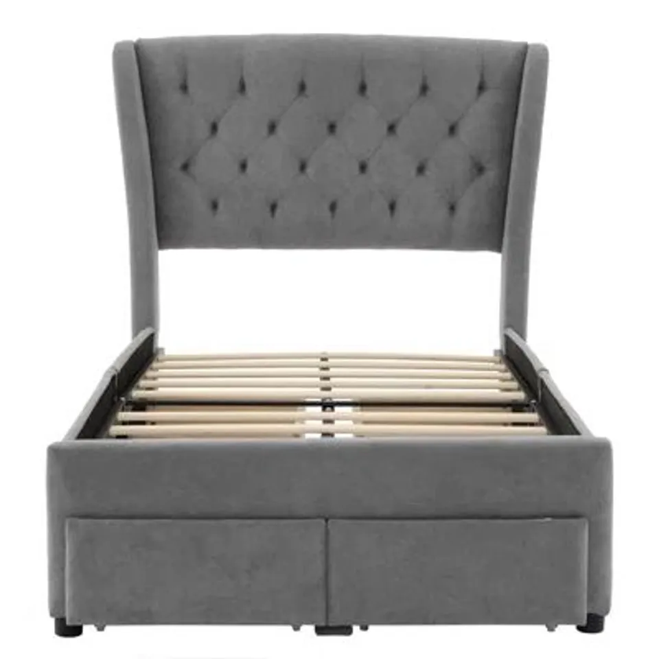 BOXED UPHOLSTERED BED WITH 4 DRAWERS GRAY - SIZE UNSPECIFIED (2 BOXES)