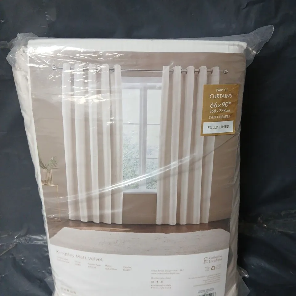 CATHERINE LANSFIELD MATT VELVET CREAM CURTAINS - 66 X 90"