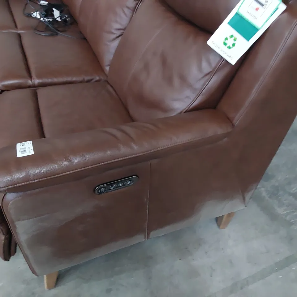 DESIGNER POWER RECLINING THREE SEATER SOFA CHESTNUT LEATHER 