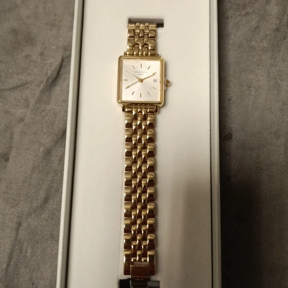 ROSEFIELD AMSTERDAM GOLD-TONE SQUARE FACE BRACELET WATCH – BOXED