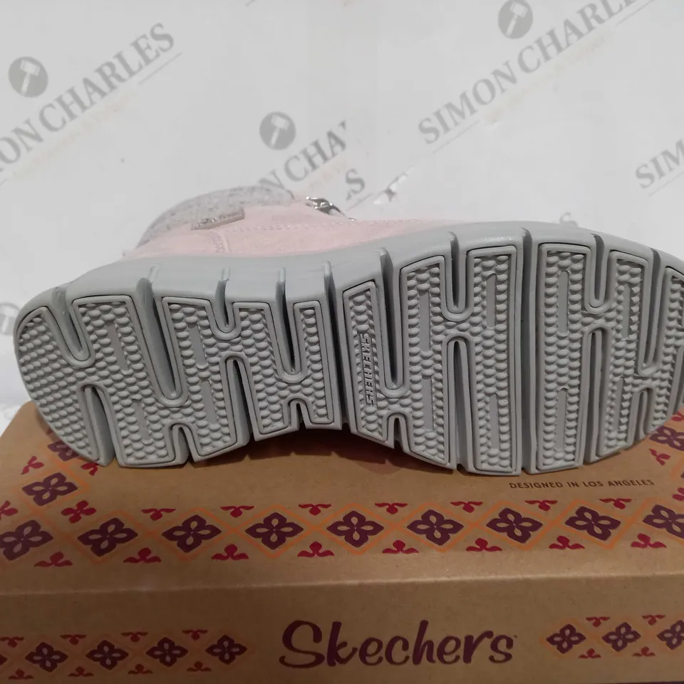 BOXED SKECHERS WARM PINK BOOTS - SIZE 5