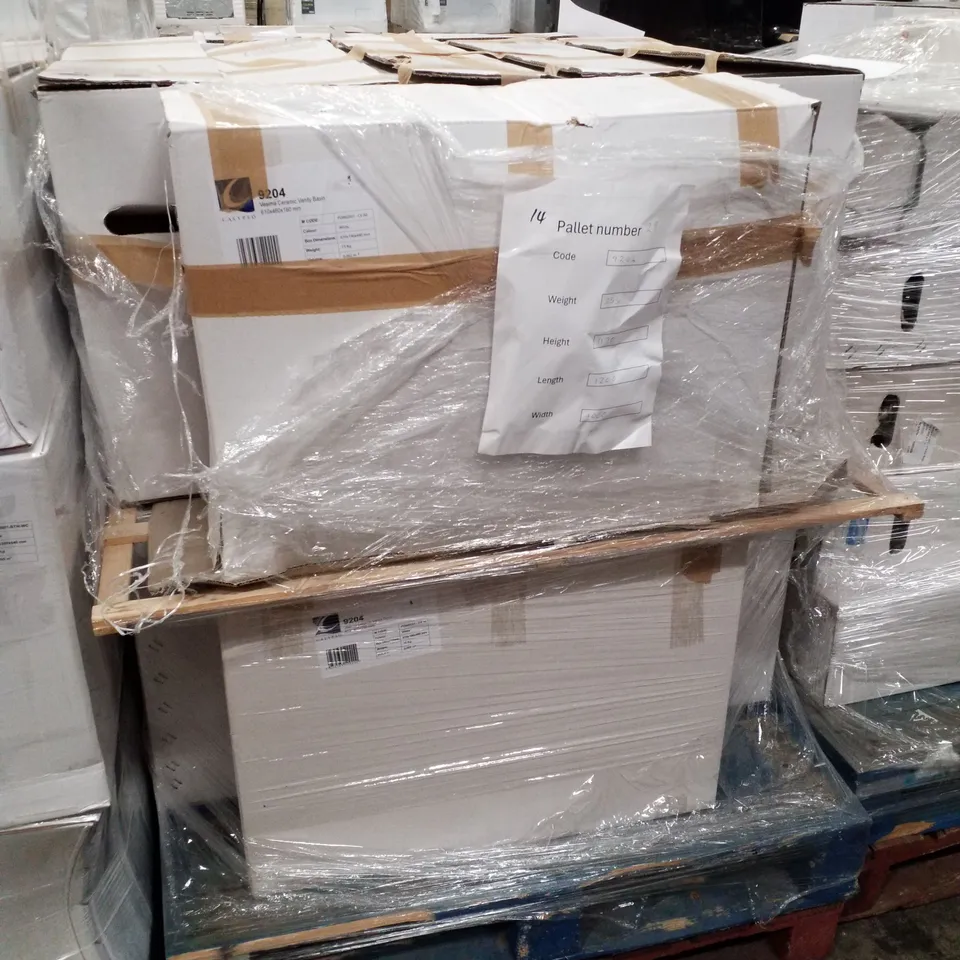 PALLET OF 14 CALYPSO VESIMA CERAMIC VANITY BASINS 610×460×160MM
