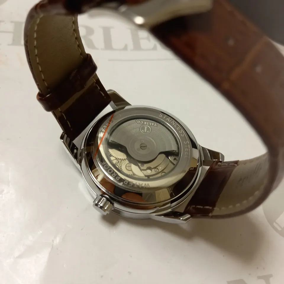 TALIS CO. AUTOMATIC ASTRO GLOBE DETAIL LEATHER STRAP WRISTWATCH RRP £699