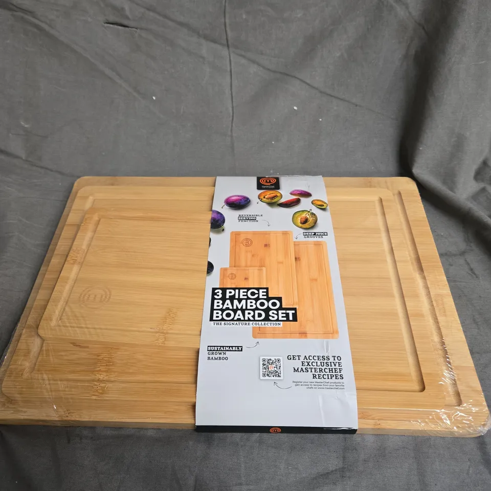 SEALED MASTERCHEF 3PCE BAMBOO CHOPPING BOARD SET