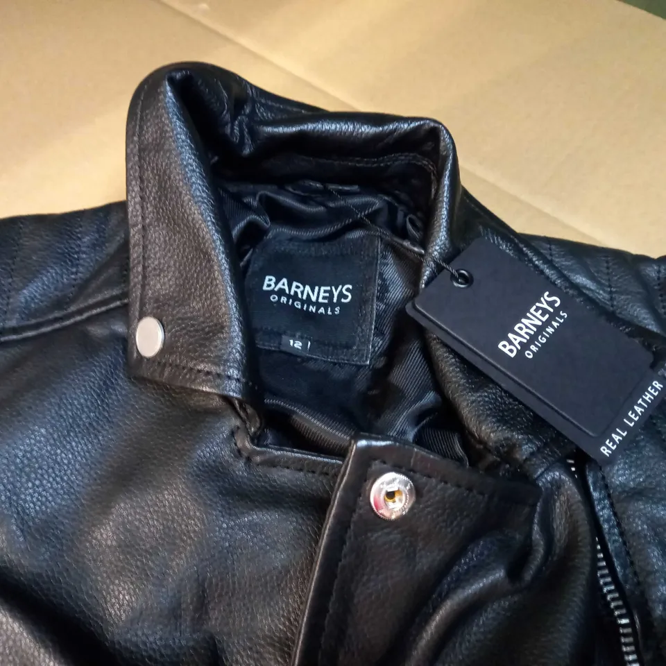 BARNEYS REAL LEATHER BIKER JACKET - SIZE 12