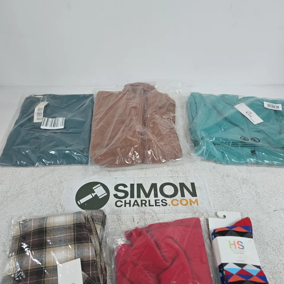 BOX OF APPROXIMATELY 10 ASSORTED CLOTHING ITEMS IN VARIOUS COLOURS, SIZES AND STYLES