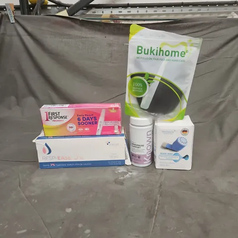 BOX OF APPROXIMATELY 20 ASSORTED HEALTHCARE ITEMS TO INCLUDE FIRST RESPONSE PREGNANCY TEST - MUCUS CLEARING DEVICE AND MENOPAUSE SUPPORT SUPPLEMENTS
