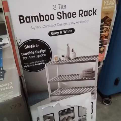 BOXED KEPLIN 3 TIER BAMBOO SHOE RACK GREY&WHITE