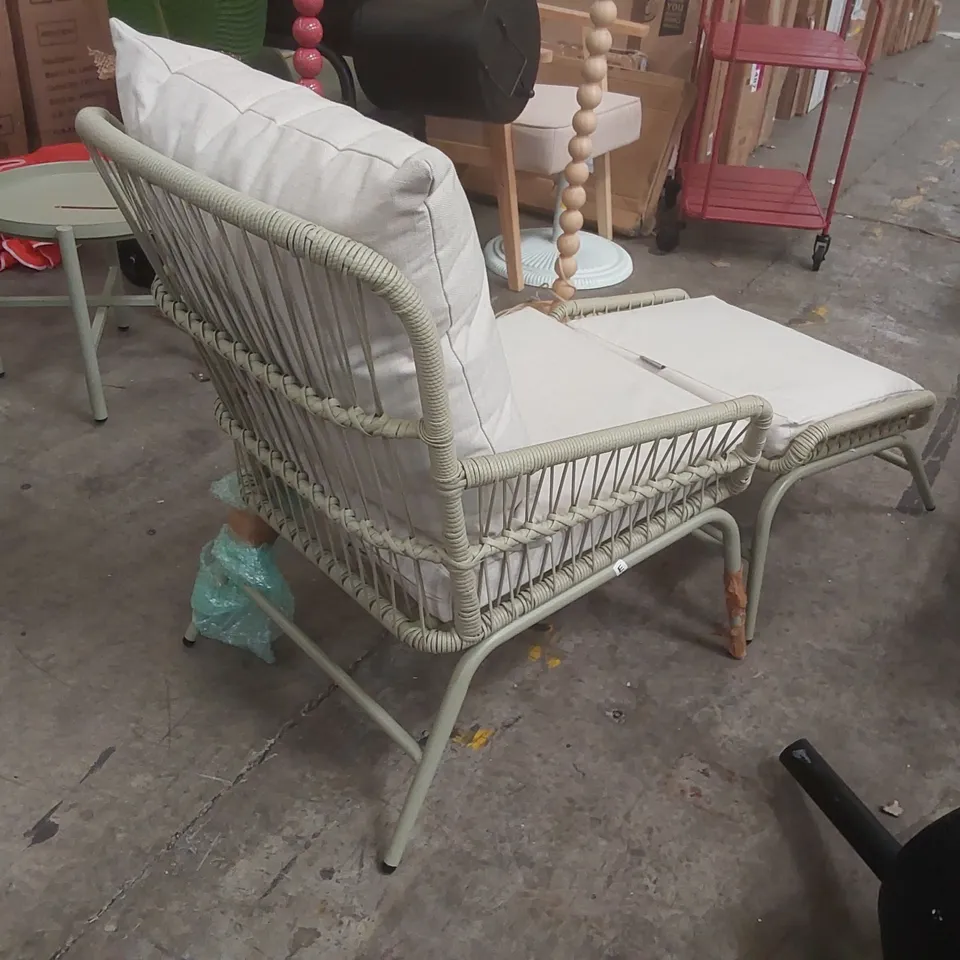 CREAM METAL OUTDOOR CHAIR WITH FOOTSTOOL 