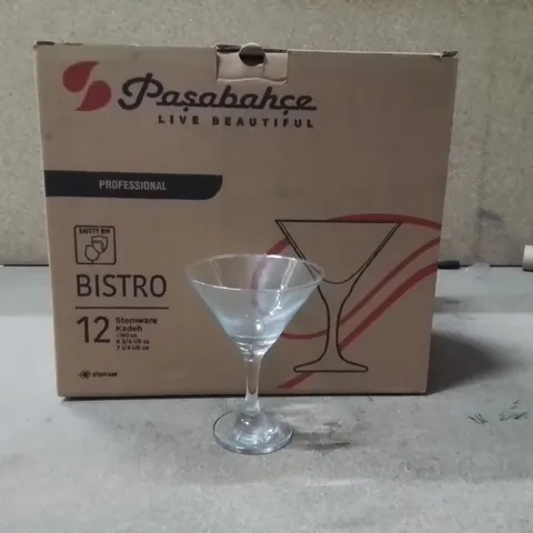 BOXED PASABAHCE MARTINI GLASSES APPROXIMATELY 12