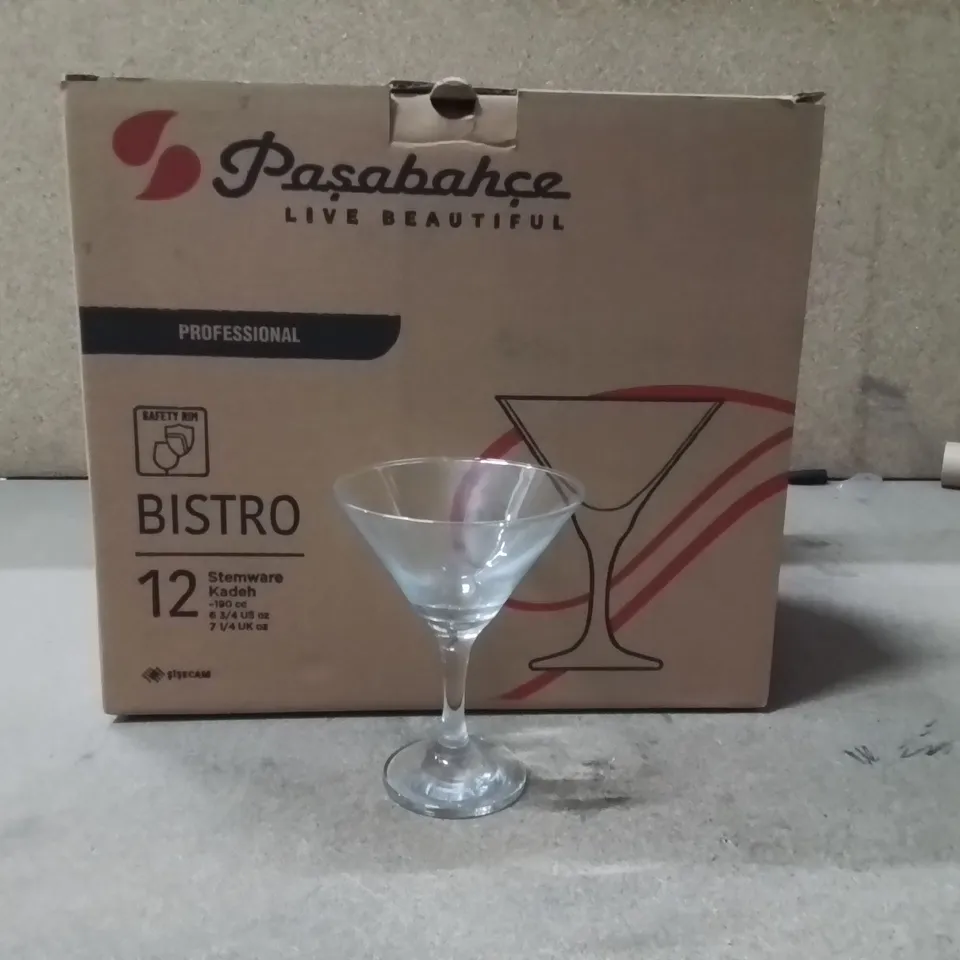 BOXED PASABAHCE MARTINI GLASSES APPROXIMATELY 12