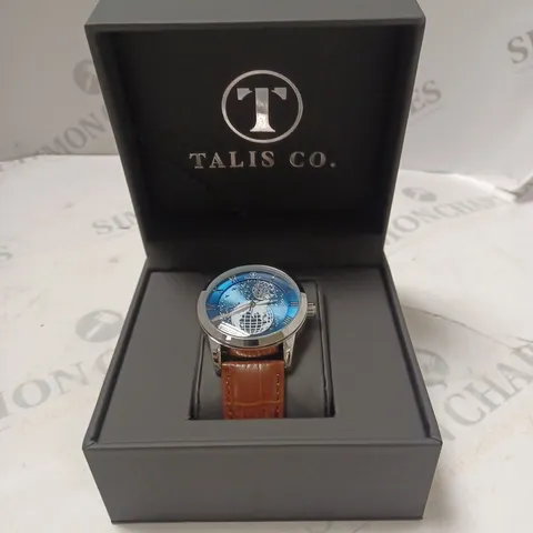 MENβS TALIS CO AUTOMATIC 8590 ASTRO WATCH β GLOBE/MOON DIAL LUMINOUS DETAILING β GLASS EXHIBITION BACK CASEβ 3ATM WATER RESISTANT- LEATHER STRAP