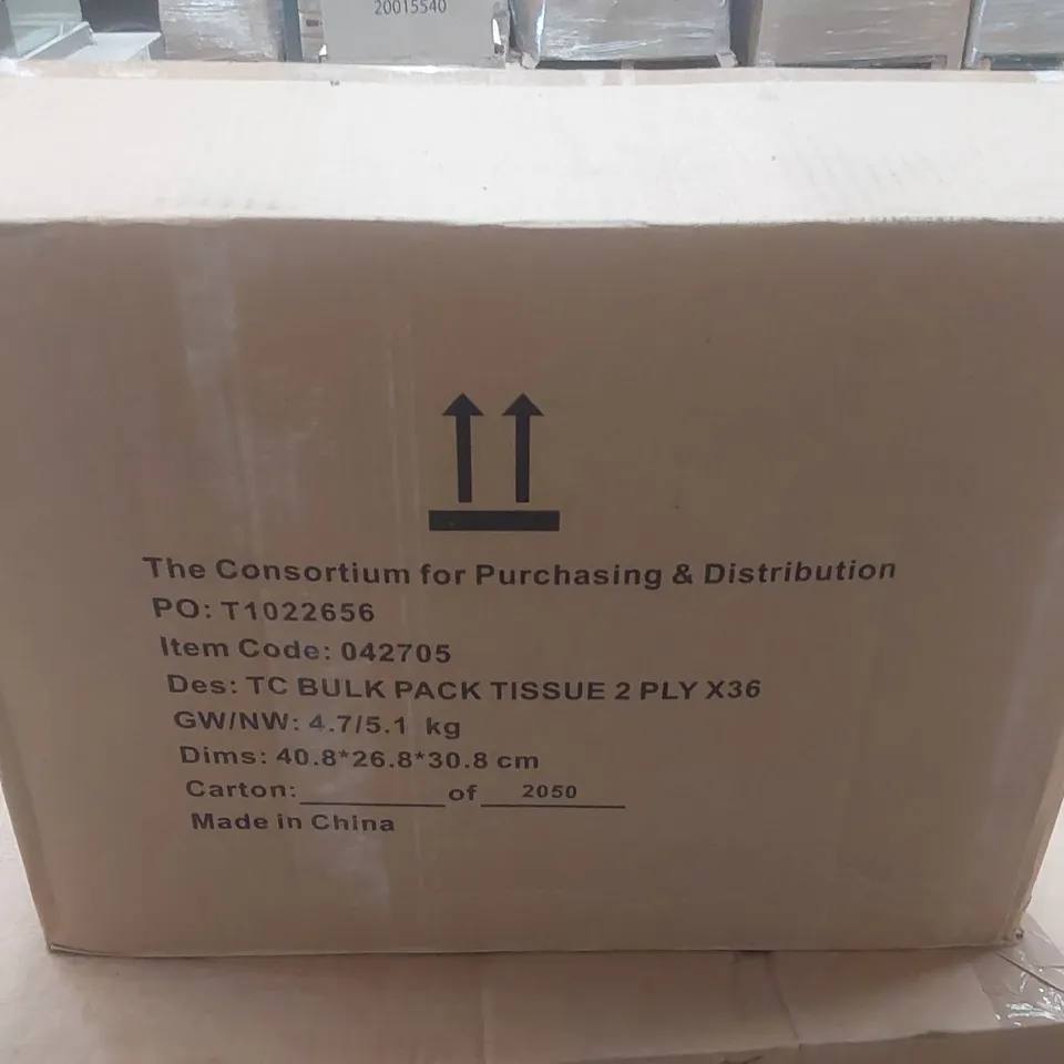 BOX CONTAINING 36 BULK PACK 2 PLY TISSUE PAPER