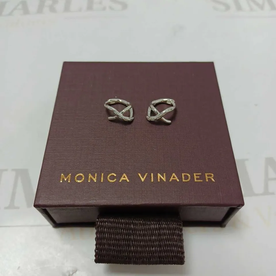 MONICA VINADER RIVA CROSSOVER DIAMOND HUGGIE HOOP EARRINGS, SILVER