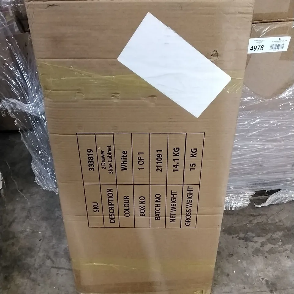 BOXED LASSIA 2 DRAWER SHOE CABINET - WHITE