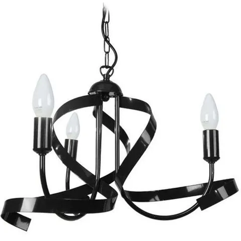 BOXED TOSEL MONACO TWISTED METAL 3-LIGHT CEILING PENDANT CANDLE STYLE BLACK
