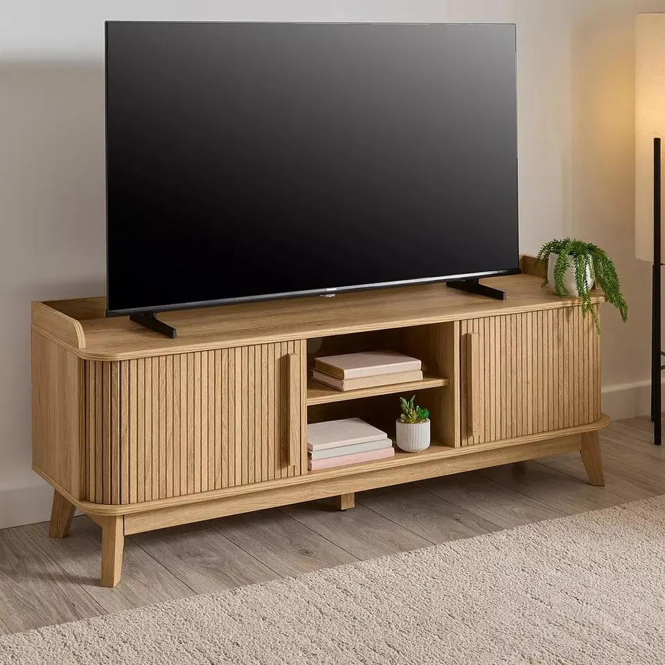 BOXED LOUVRE TV UNIT - OAK - FITS UP TO 65 INCH TV