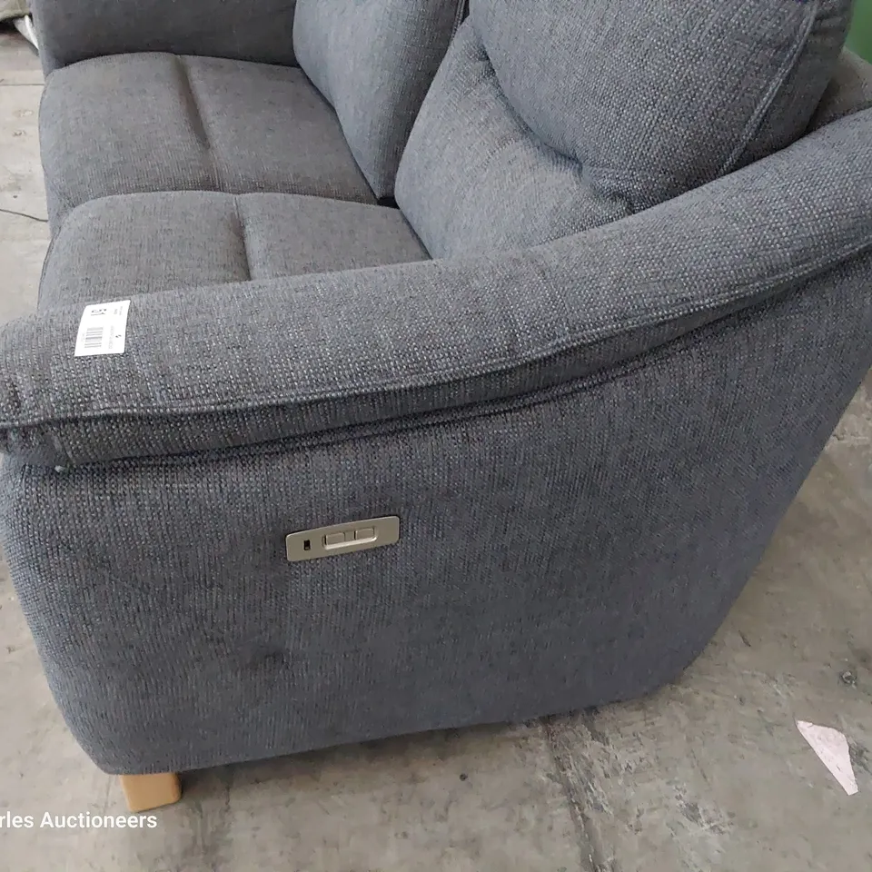 QUALITY BRITISH DESIGNER G PLAN JACKSON POWER RECLINING TWO SEATER SOFA ROCHE SLATE FABRIC 