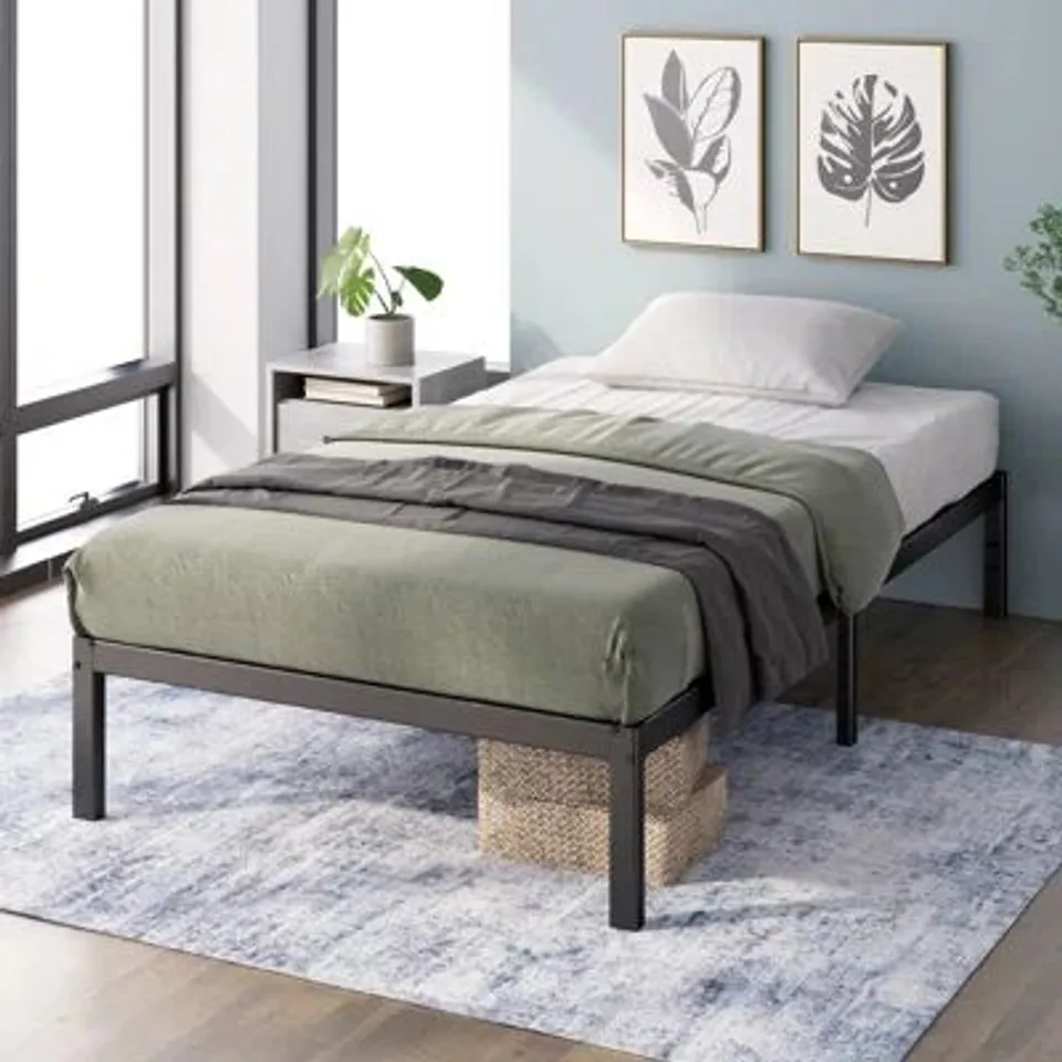BOXED NIEMAH MODERN METAL PLATFORM BED WITH HEAVY DUTY STEEL SLAT SUPPORT
