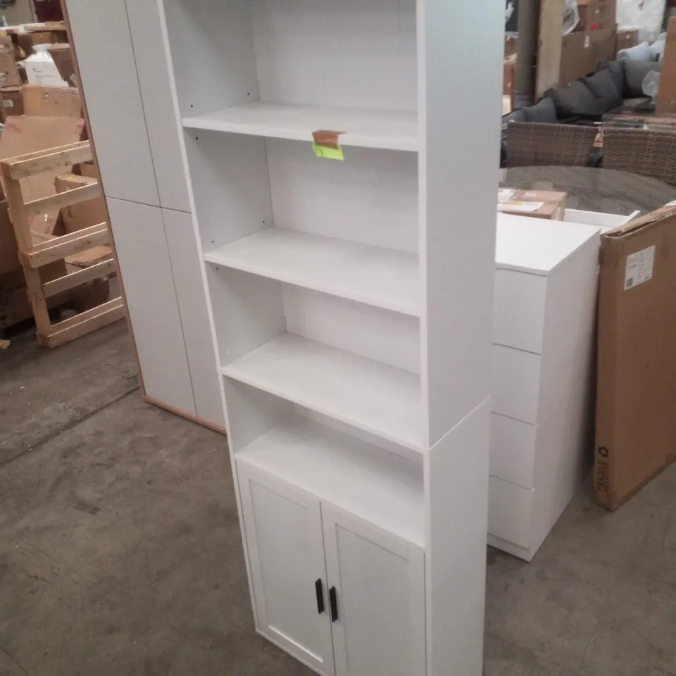 BOOKCASE, 6-TIER TALL BOOKSHELF, BOOK SHELF WITH DOORS, SHELVING UNIT, 24×60×175CM - WHITE