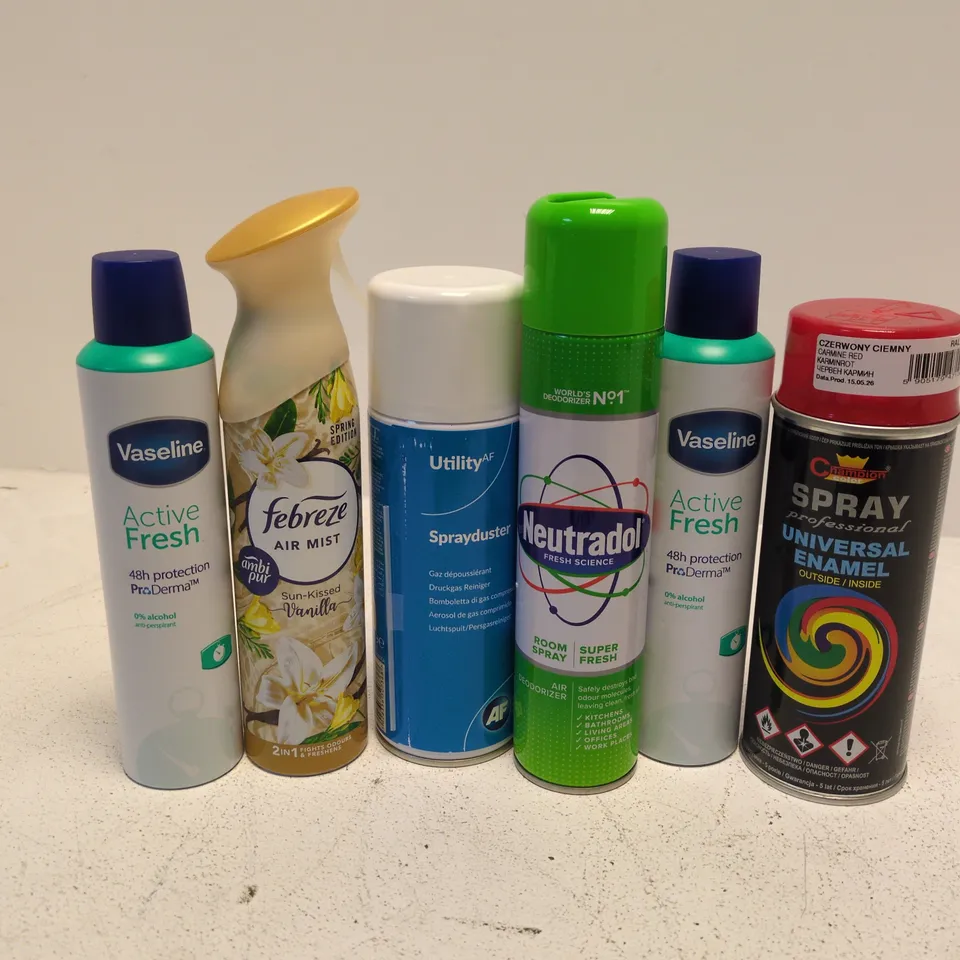 APPROXIMATELY 15 ASSORTED AEROSOLS TO INCLUDE VASELINE ACTIVE FRESH, FEBREEZE AIR MIST, SPRAYDUST, ETC - COLLECTION ONLY