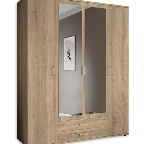 BOXED 17 STORIES ELEGANT KARL 4-DOOR WARDROBE WITH MIRROR - 159cm (3 BOXES)