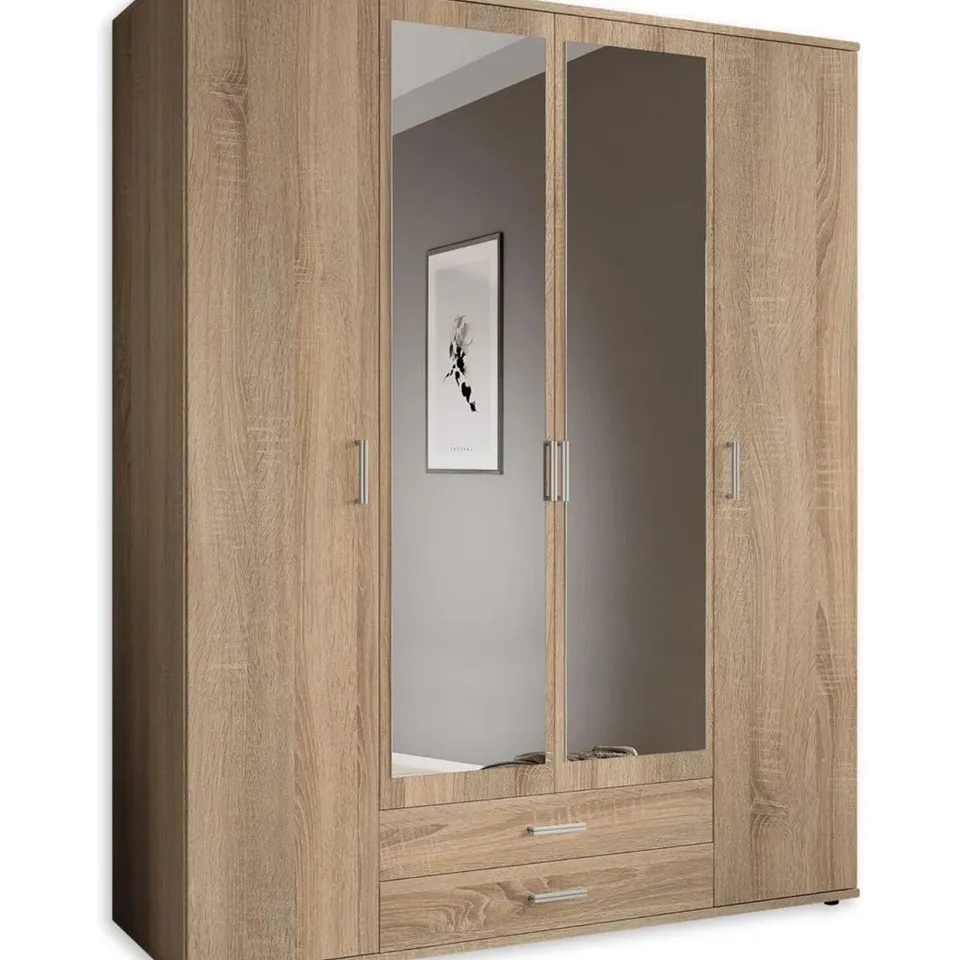BOXED 17 STORIES ELEGANT KARL 4-DOOR WARDROBE WITH MIRROR - 159cm (3 BOXES)